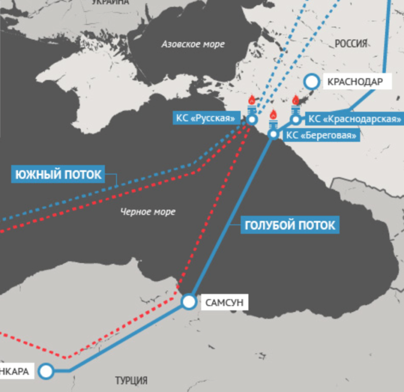 Схема турецкого потока газопровода на карте